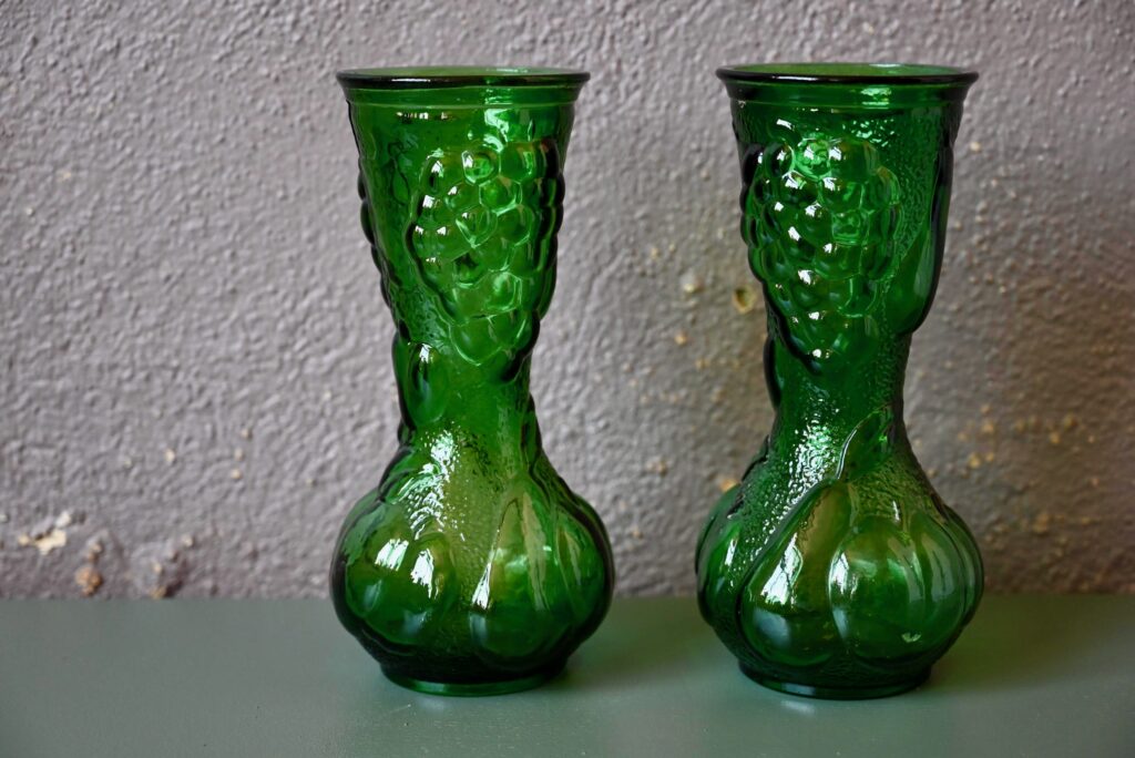 Lot de 2 Carafes à eau bouteille en verre vert vintage cruche à sangria