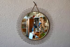 Miroir rond vintage en fil de métal design scandinave déco murale bohème