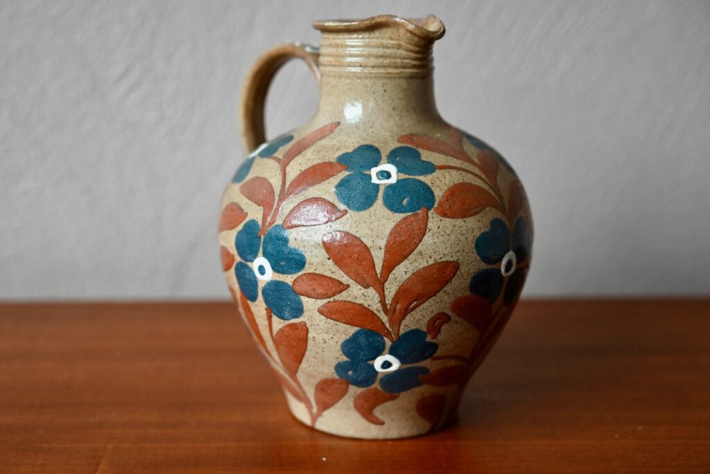 Vase Pichet aux fleurs Elchinger Jean Garillon poterie Alsace grès céramique art déco artisanal